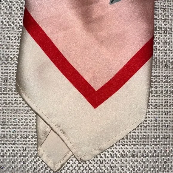 AE Ivory Pink Red Green Cherry Print Satin Square Bandana Scarf - Picture 6 of 8